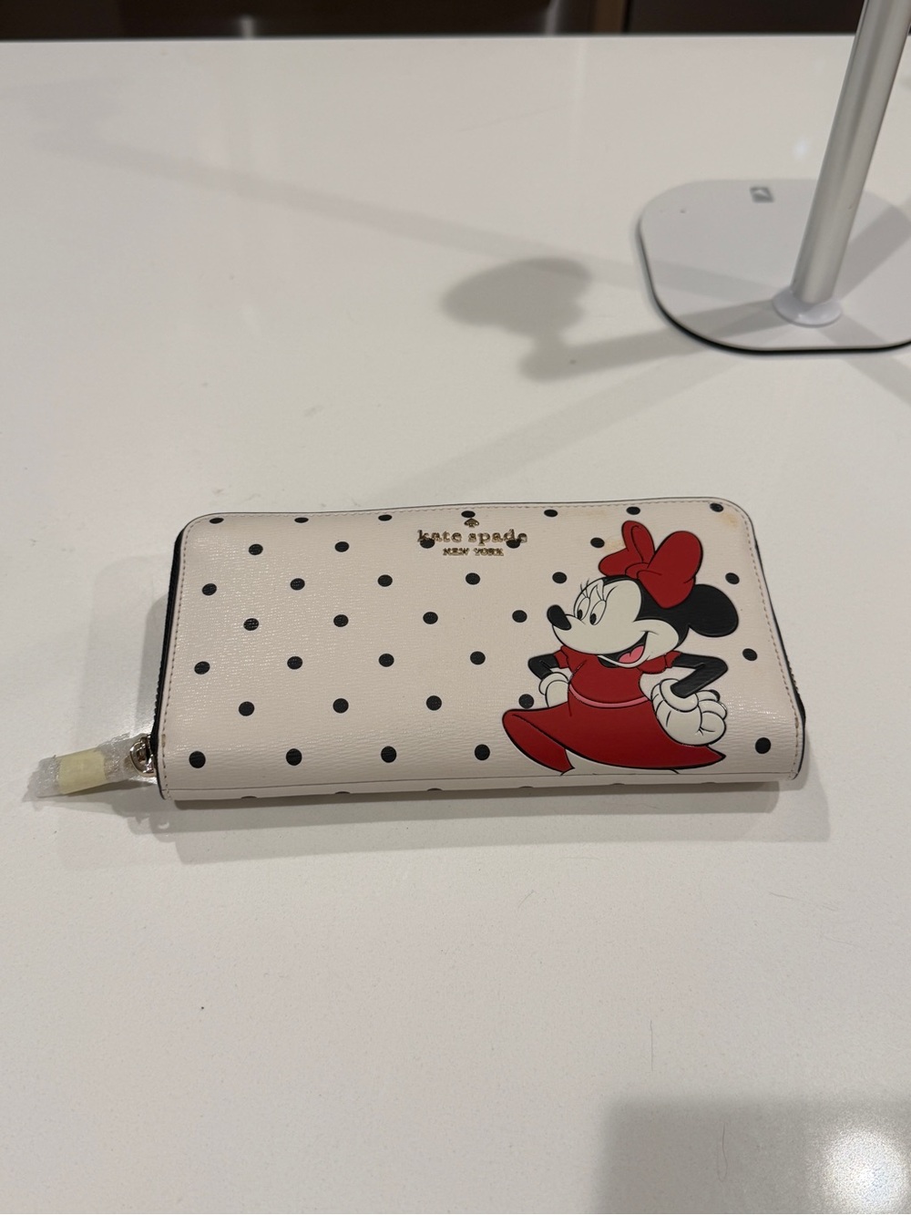 kate spade White Polka Dot Minnie Mouse Zip Wallet with Red Accents
